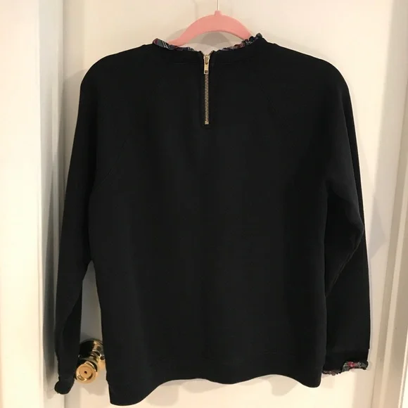 J.Crew Black Crewneck Sweatshirt with plaid frill lining and gold zipper… - Picture 6 of 10